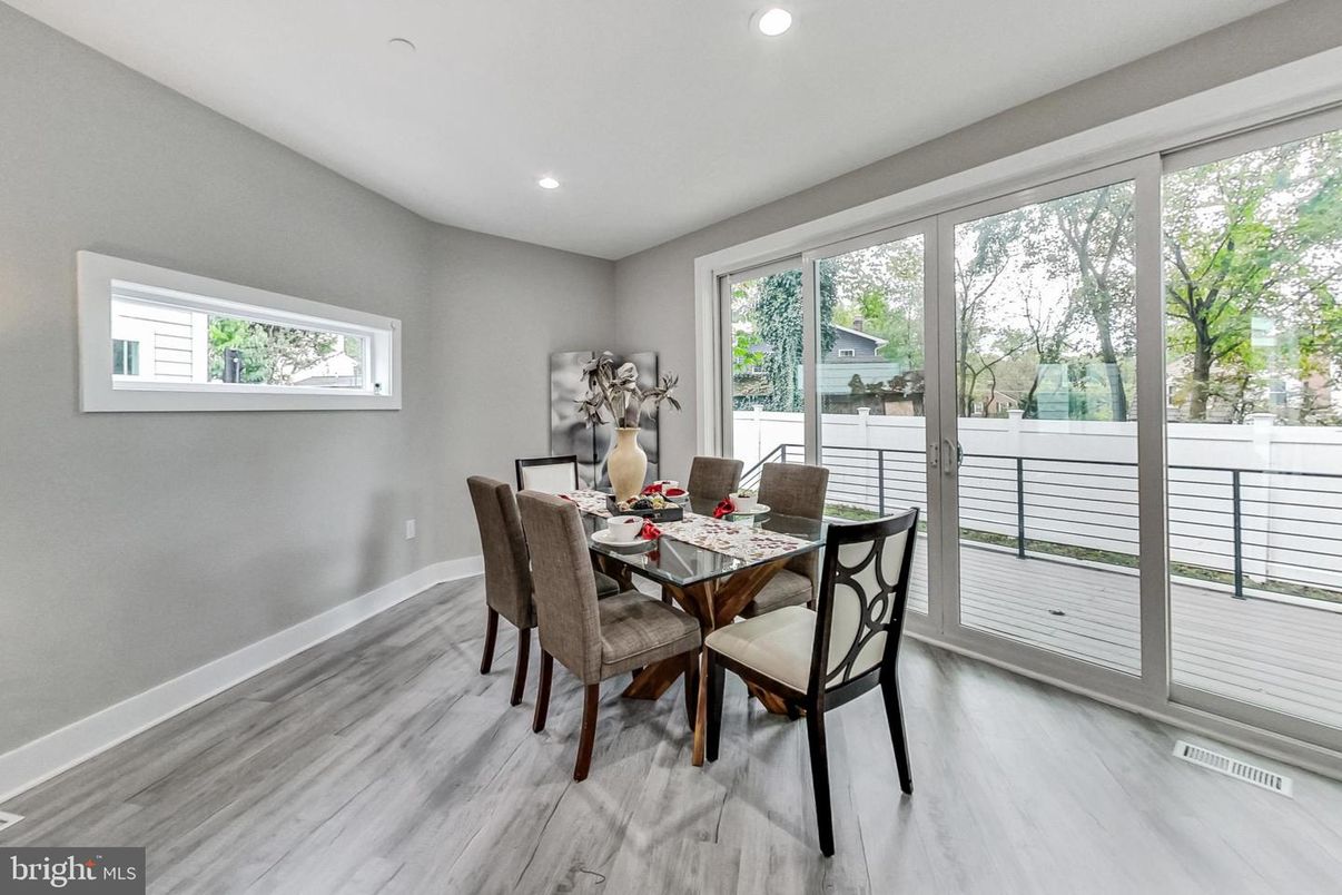 Dining room, Interior, Recessed Lighting, Wood Texture Flooring