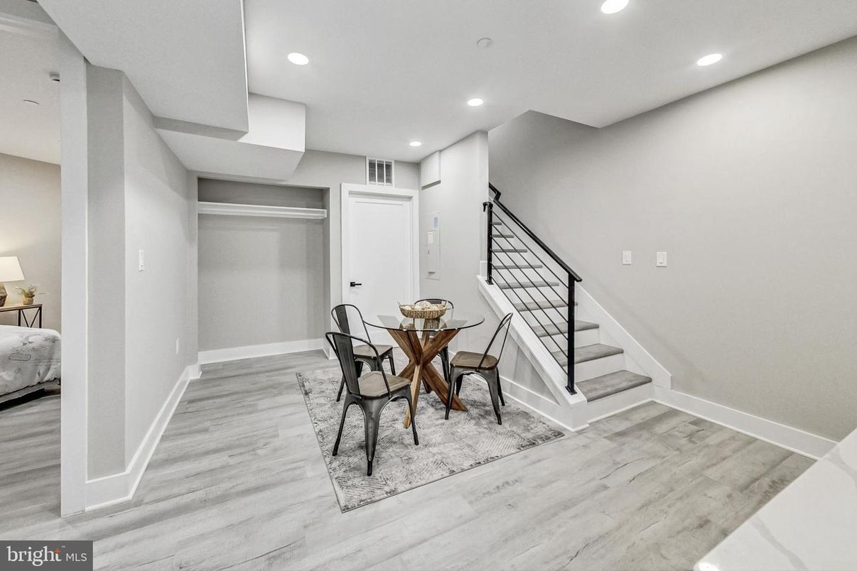 Dining room, Interior, Recessed Lighting, Wood Texture Flooring