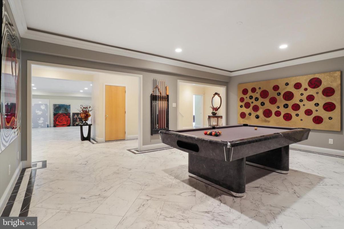 Billiard Table, Game Room, Interior, Marble, Recessed Lighting
