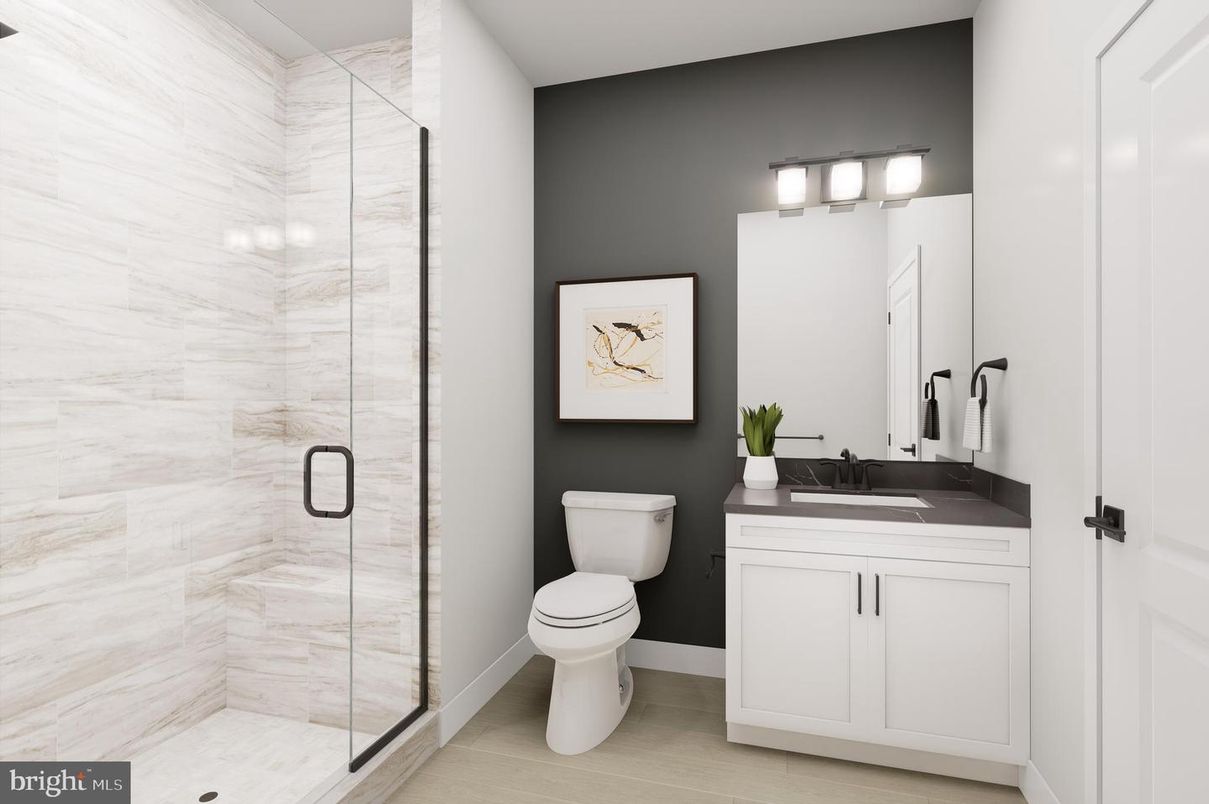 Bathroom, Glass Shower, Interior, Wood Texture Flooring