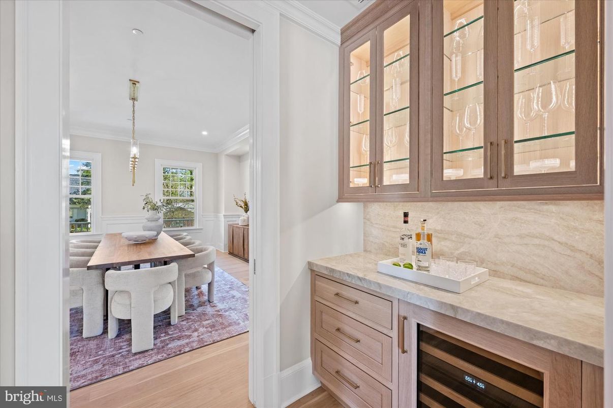 Dining room, Interior, Pendant Lights, Recessed Lighting, Wood Texture Flooring