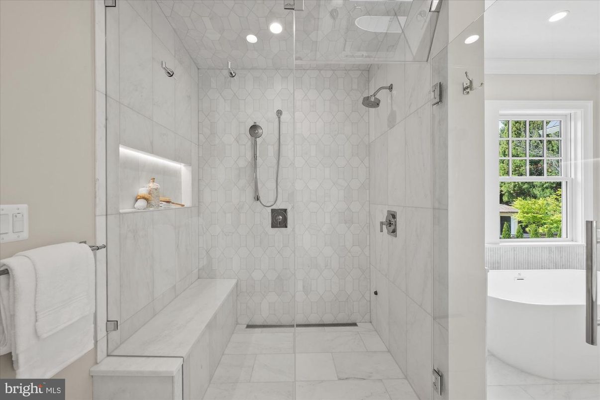 Bathroom, Glass Shower, Interior, Marble, Recessed Lighting