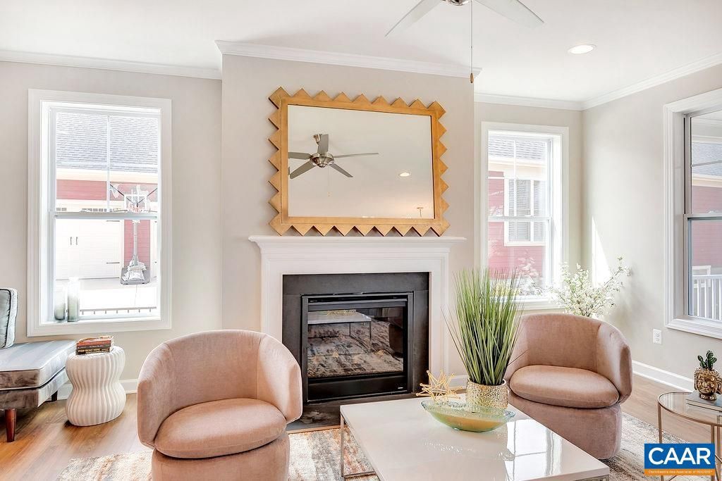 Fireplace, Interior, Recessed Lighting, Wood Texture Flooring