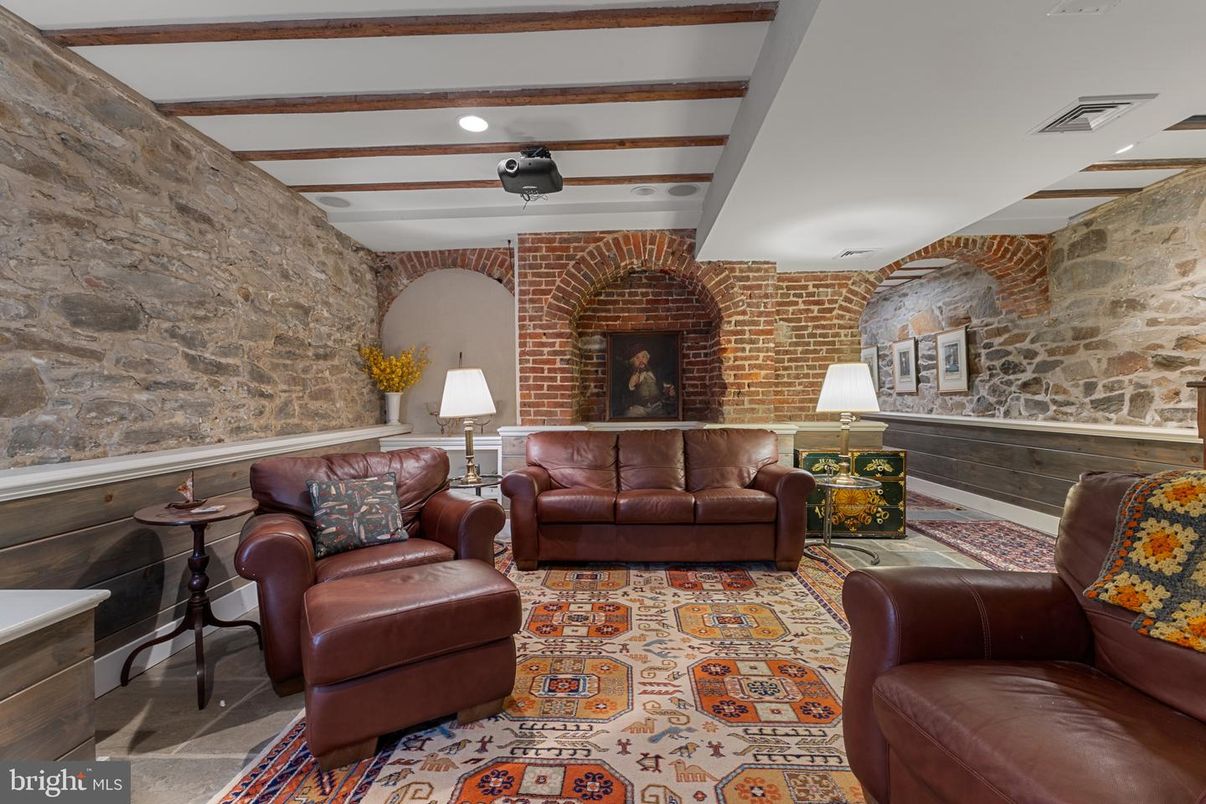 Interior, Living room, Recessed Lighting, Stone Walls
