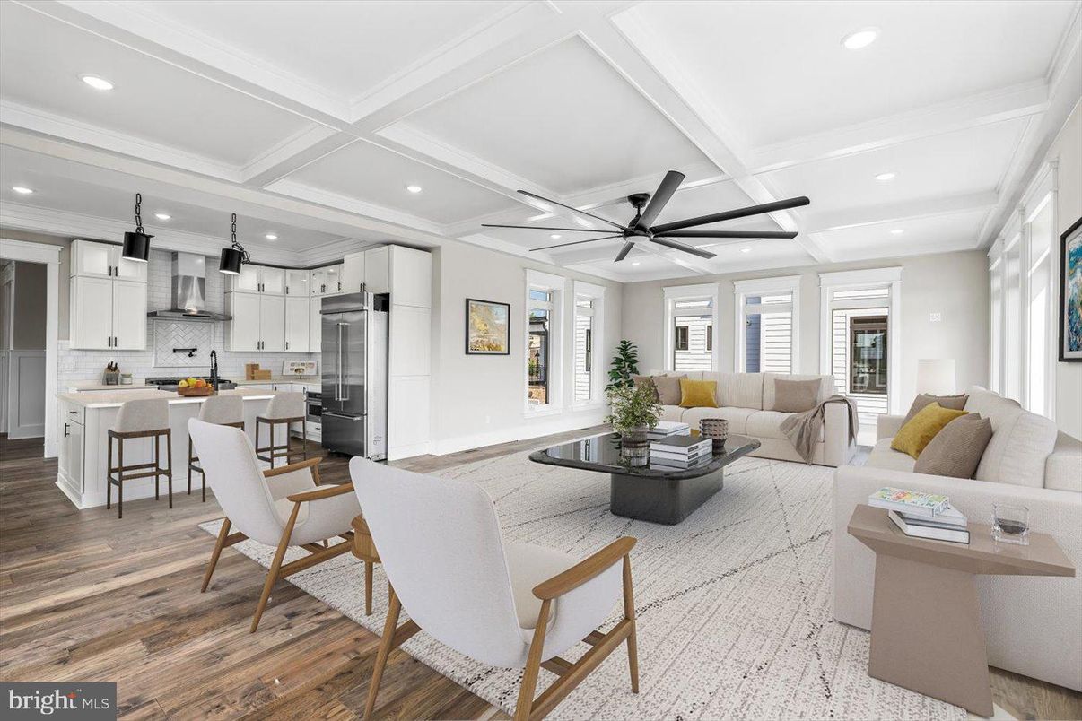 Interior, Kitchen, Living room, Pendant Lights, Recessed Lighting, Stainless Steel Appliances, Wood Texture Flooring