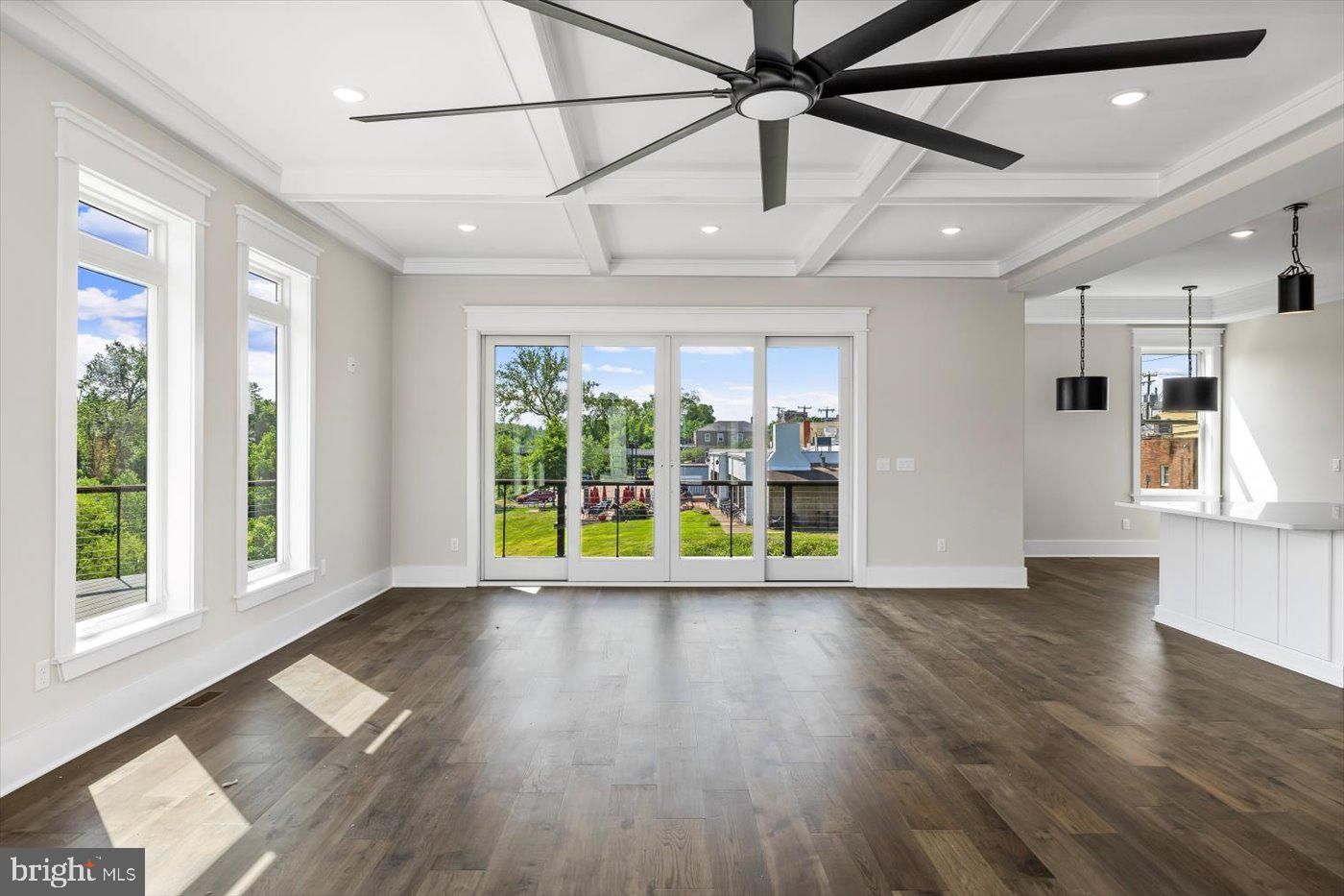 Empty room, Interior, Pendant Lights, Recessed Lighting, Wood Texture Flooring