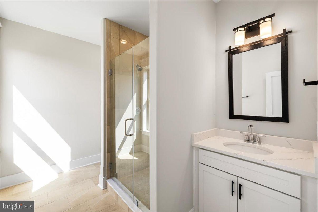 Bathroom, Glass Shower, Interior, Wood Texture Flooring