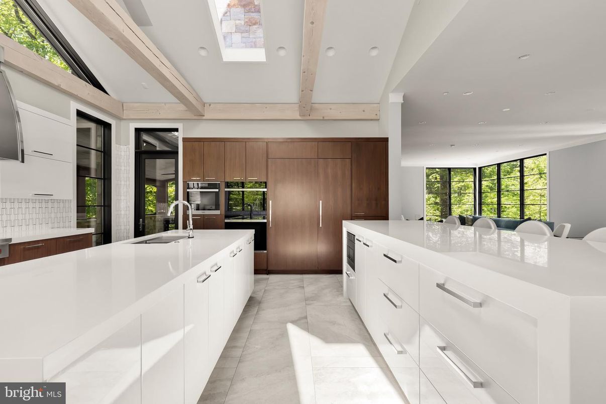 Interior, Kitchen, Recessed Lighting, Stainless Steel Appliances, Wooden Beams