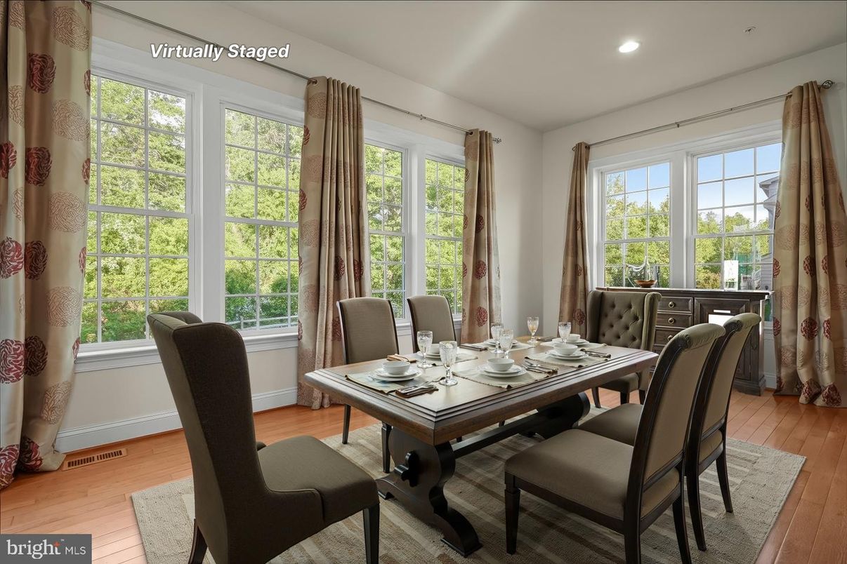 Dining room, Interior, Recessed Lighting, Wood Texture Flooring