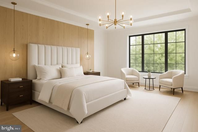 Bedroom, Interior, Pendant Lights, Wood Texture Flooring
