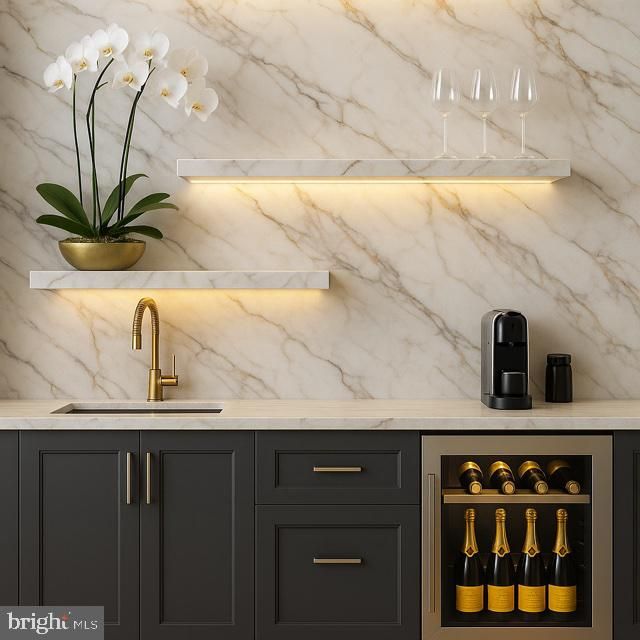 Interior, Kitchen, Marble Walls, Stainless Steel Appliances