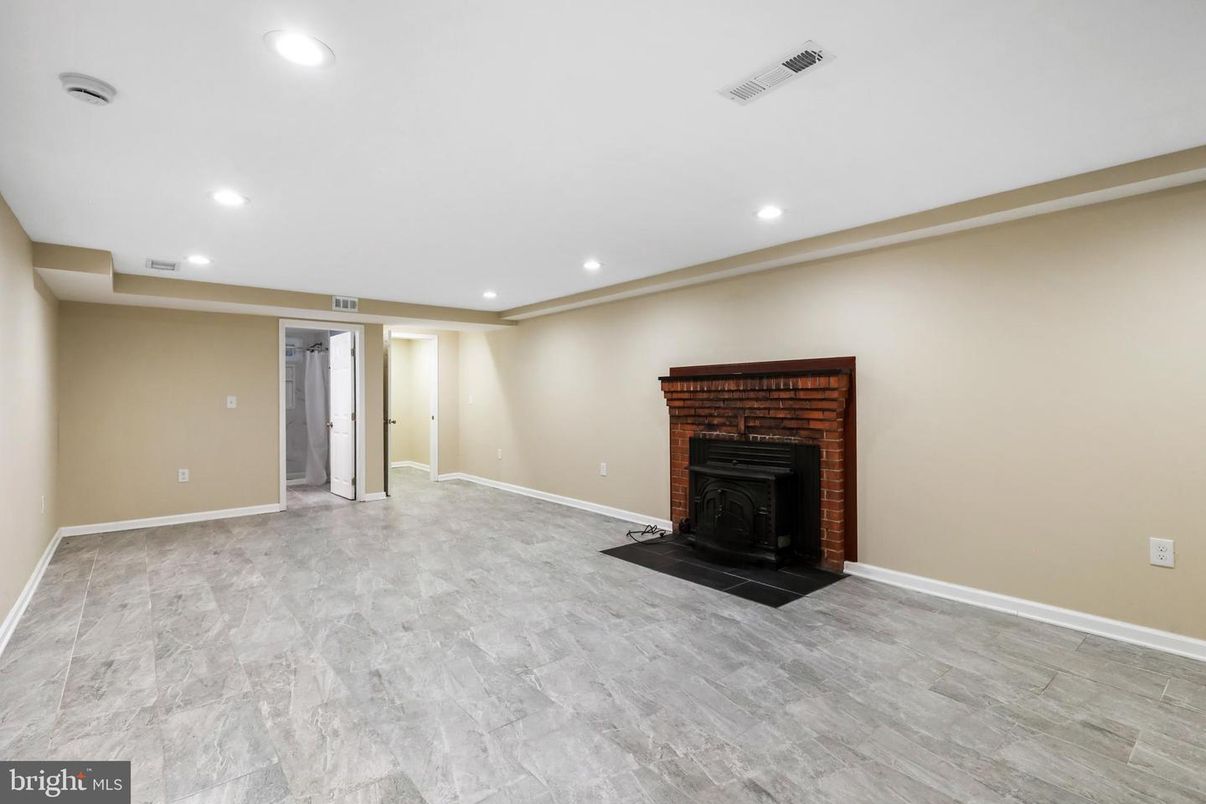 Fireplace, Interior, Marble, Recessed Lighting, Wood Texture Flooring