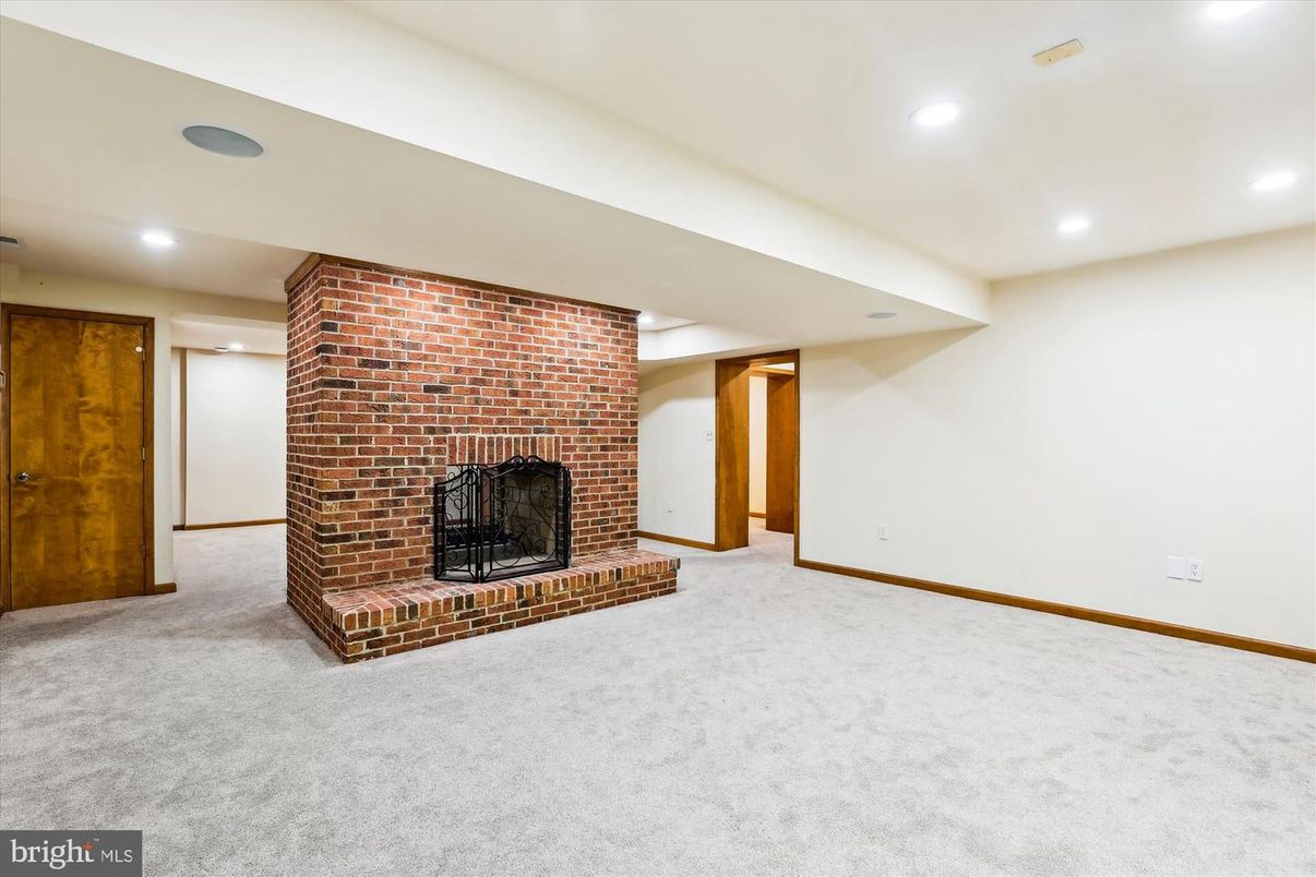 Empty room, Fireplace, Interior, Recessed Lighting, Stone Walls