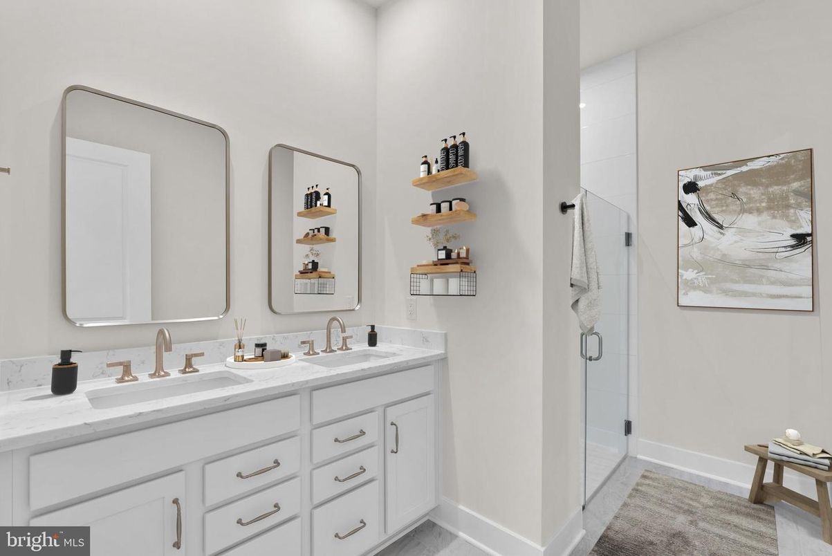 Bathroom, Dual Sink Vanities, Glass Shower, Interior