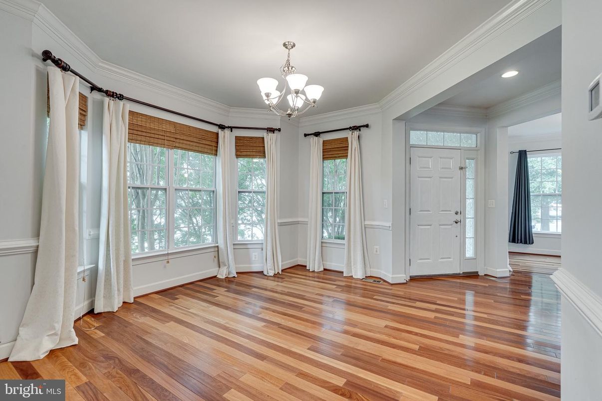 Chandelier, Empty room, Interior, Recessed Lighting, Wood Texture Flooring