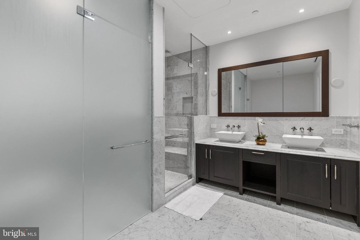 Bathroom, Dual Sink Vanities, Glass Shower, Interior, Recessed Lighting