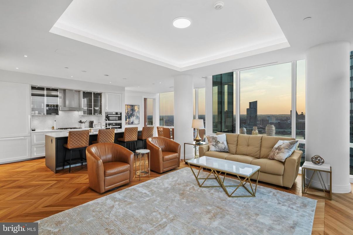 Interior, Kitchen, Living room, Recessed Lighting, Stainless Steel Appliances, Wood Texture Flooring