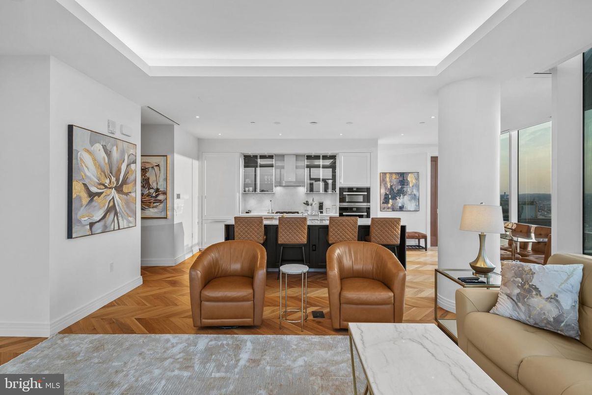 Interior, Kitchen, Living room, Recessed Lighting, Stainless Steel Appliances, Wood Texture Flooring