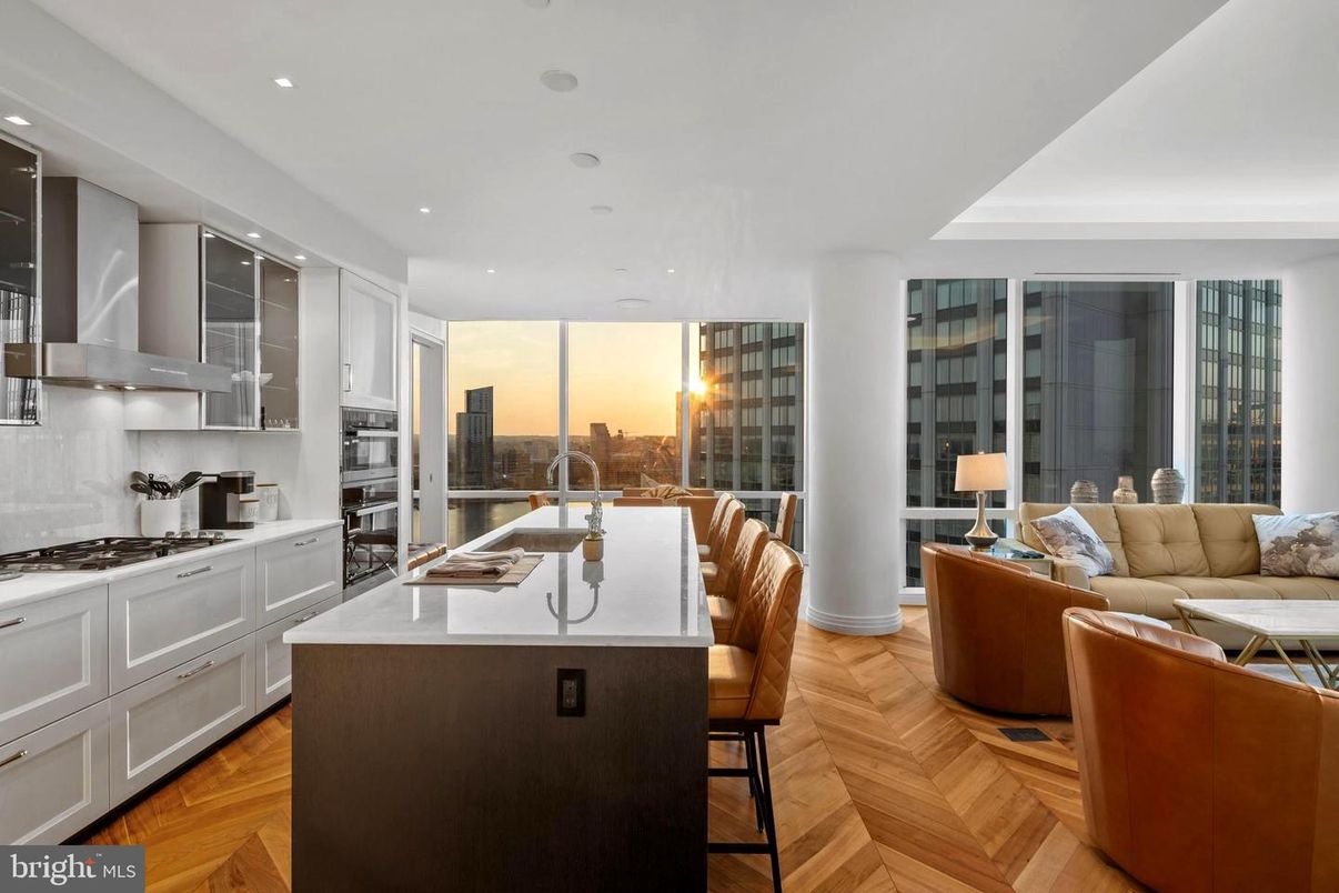 Interior, Kitchen, Living room, Recessed Lighting, Stainless Steel Appliances, Wood Texture Flooring