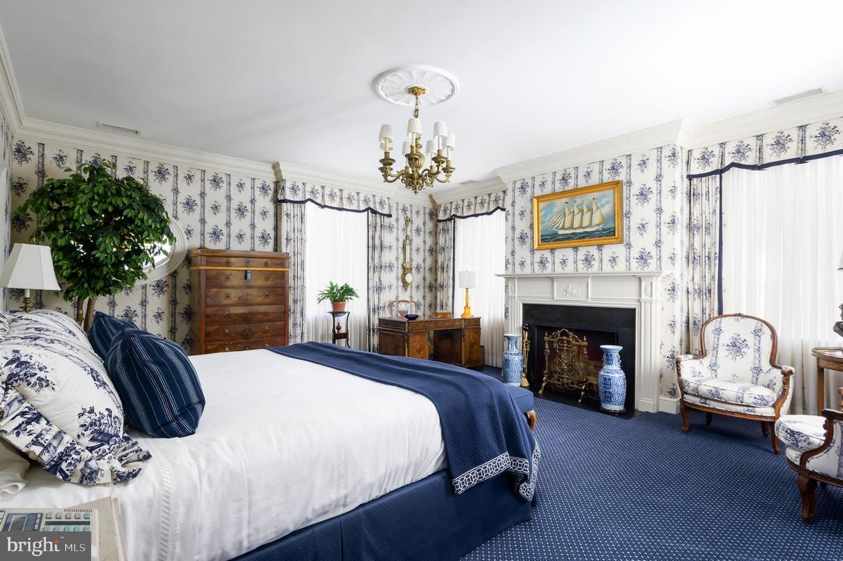 Bedroom, Chandelier, Fireplace, Interior