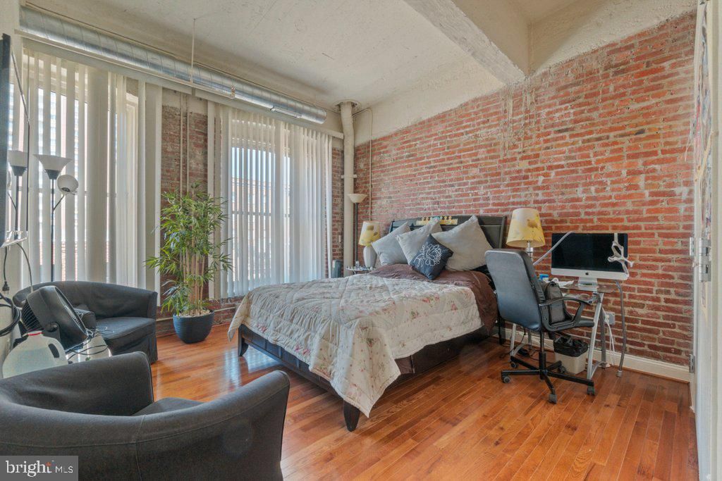 Bedroom, Home Office, Interior, Stone Walls, Wood Texture Flooring