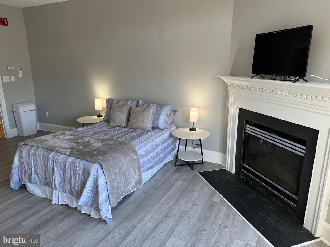 Bedroom, Fireplace, Interior, Wood Texture Flooring