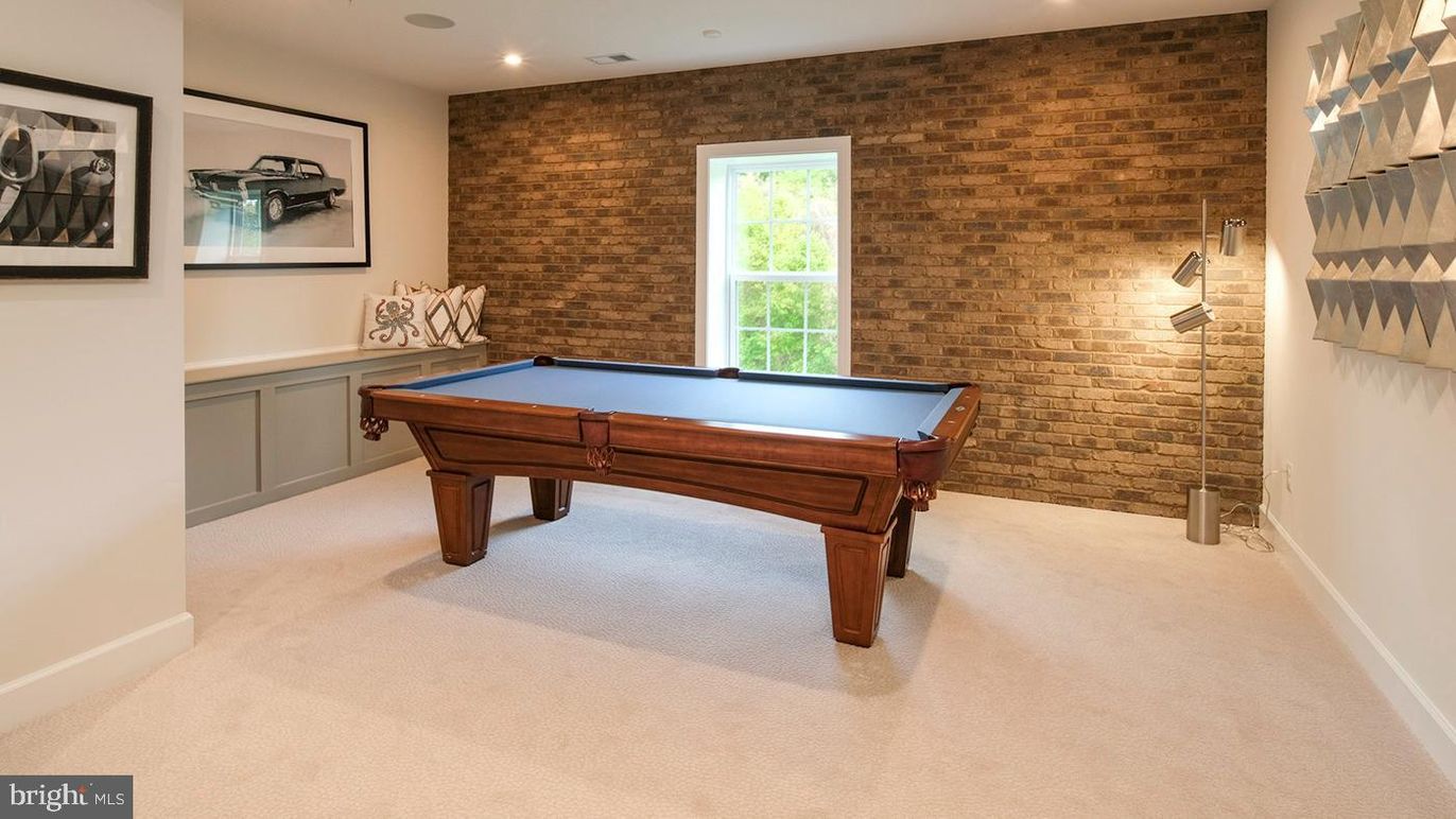 Billiard Table, Game Room, Interior, Recessed Lighting, Stone Walls