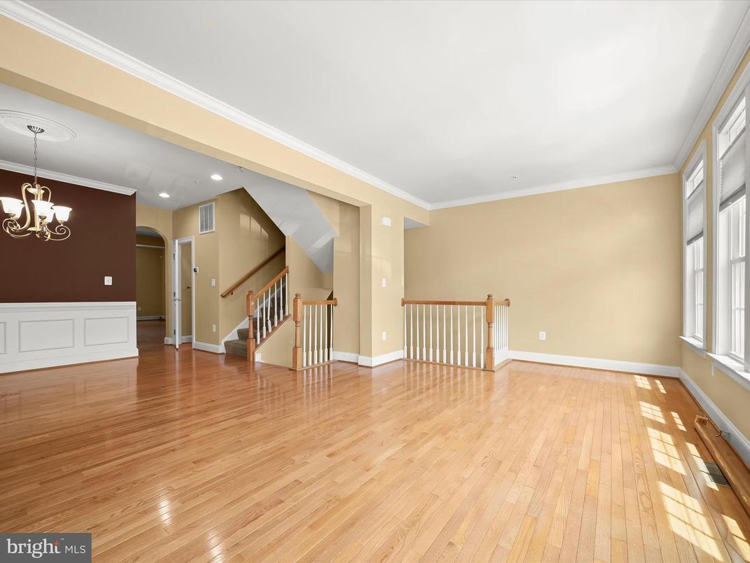 Chandelier, Empty room, Interior, Recessed Lighting, Wood Texture Flooring