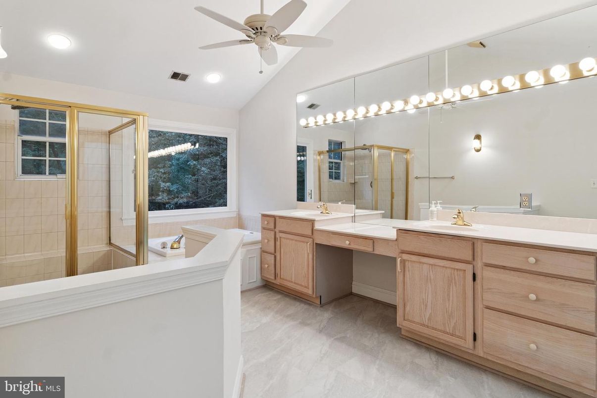 Bathroom, Dual Sink Vanities, Glass Shower, Interior, Recessed Lighting