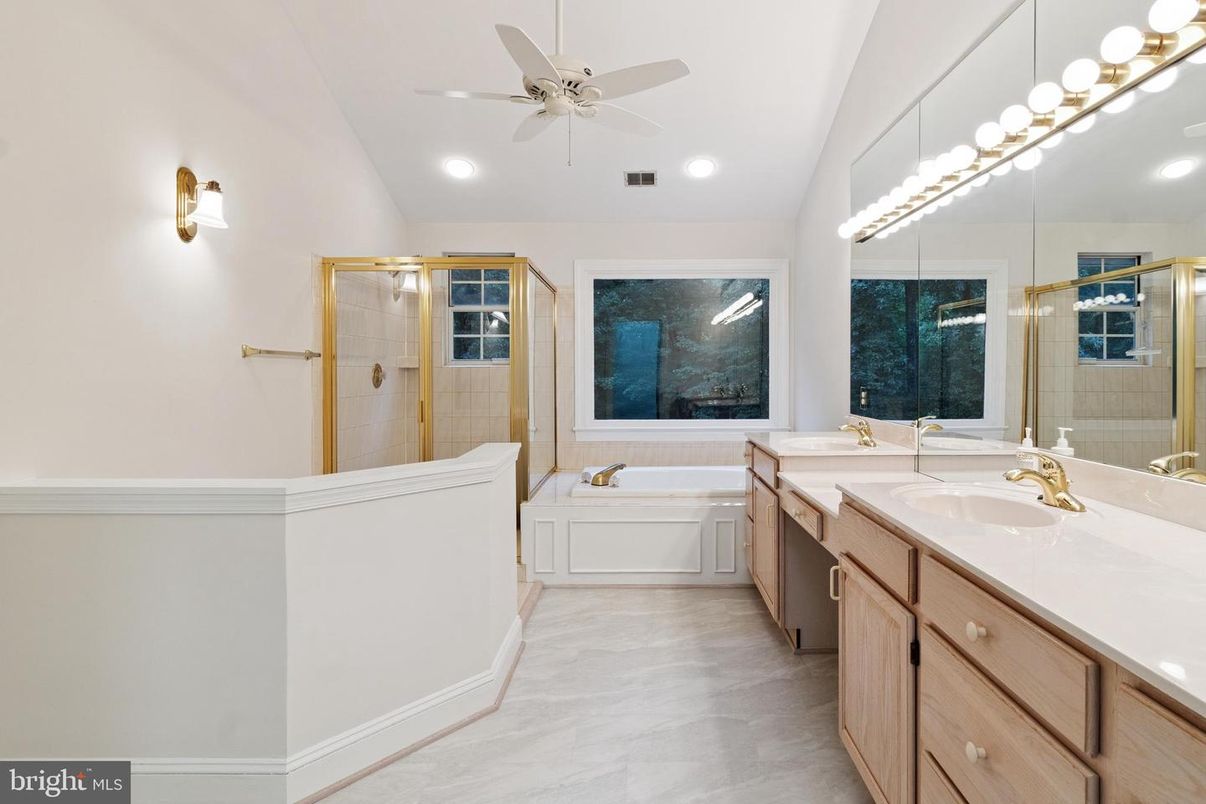 Bathroom, Dual Sink Vanities, Glass Shower, Interior, Recessed Lighting