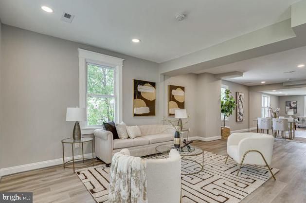 Dining room, Interior, Living room, Recessed Lighting, Wood Texture Flooring