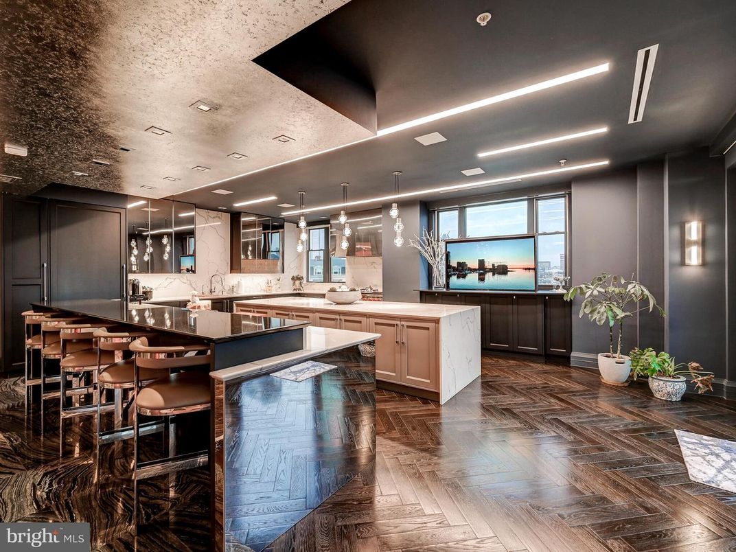 Interior, Kitchen, Pendant Lights, Recessed Lighting, Wood Texture Flooring