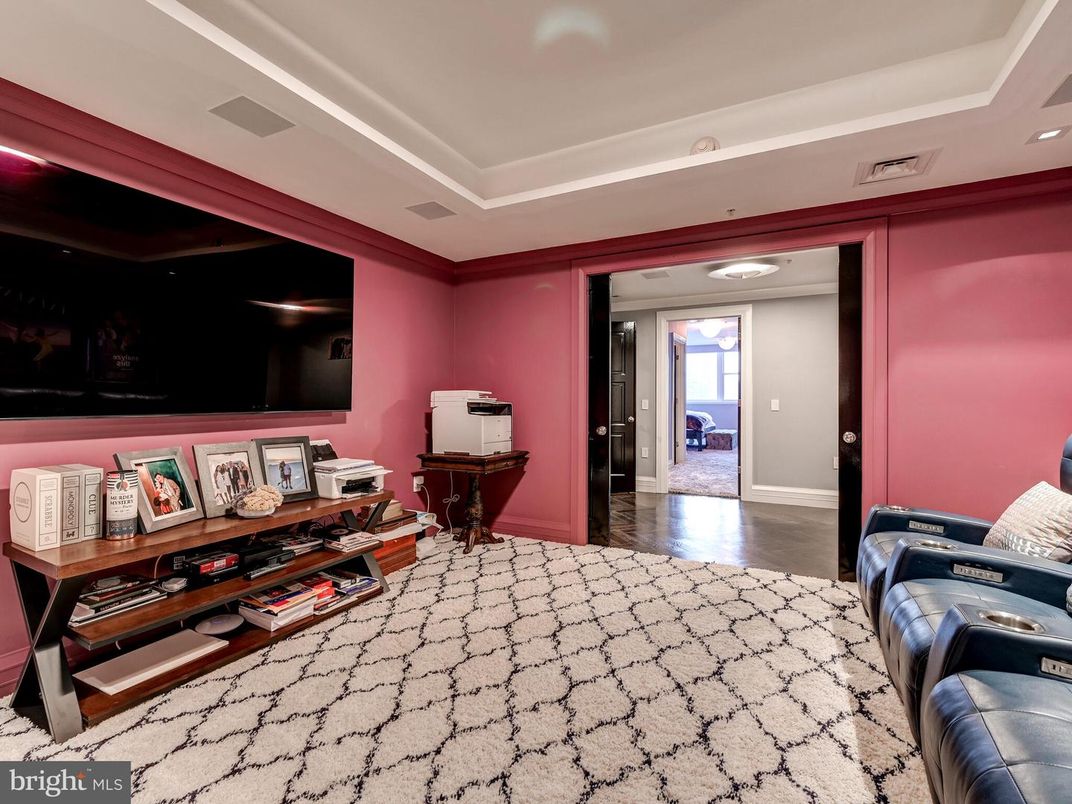 Home Theatre Room, Interior, Recessed Lighting, Wood Texture Flooring