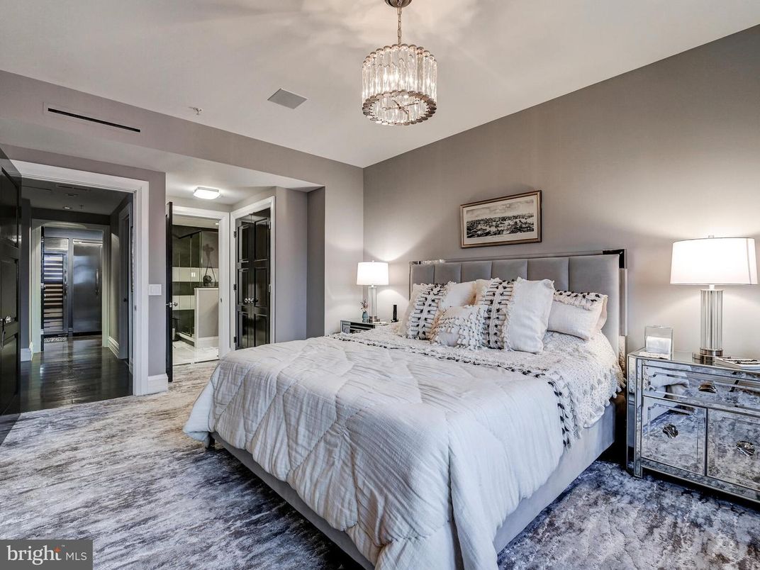 Bedroom, Interior, Pendant Lights, Wood Texture Flooring