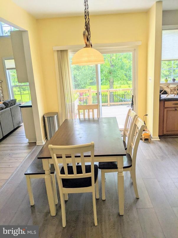 Dining room, Interior, Pendant Lights, Wood Texture Flooring