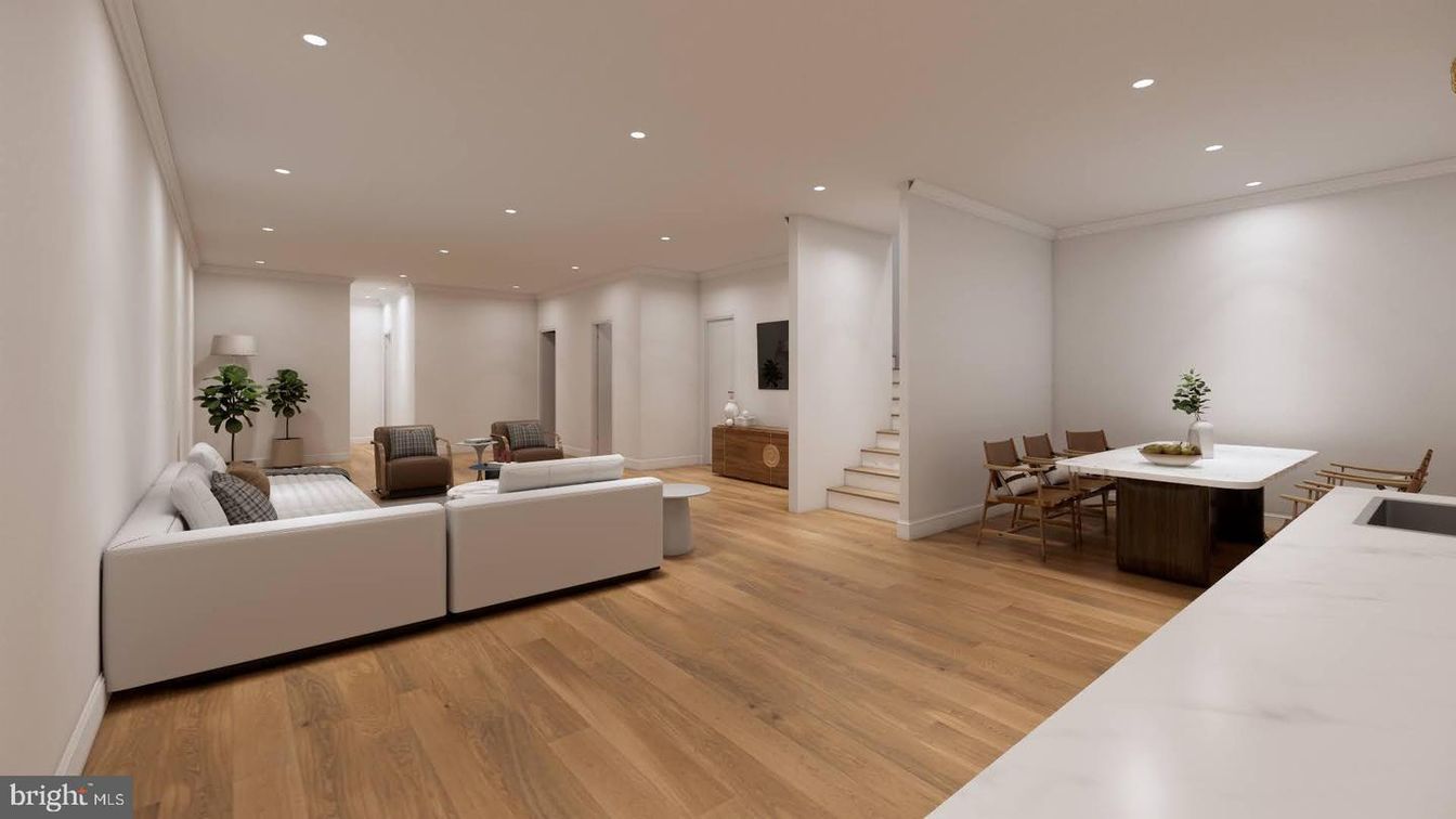 Dining room, Interior, Living room, Recessed Lighting, Wood Texture Flooring