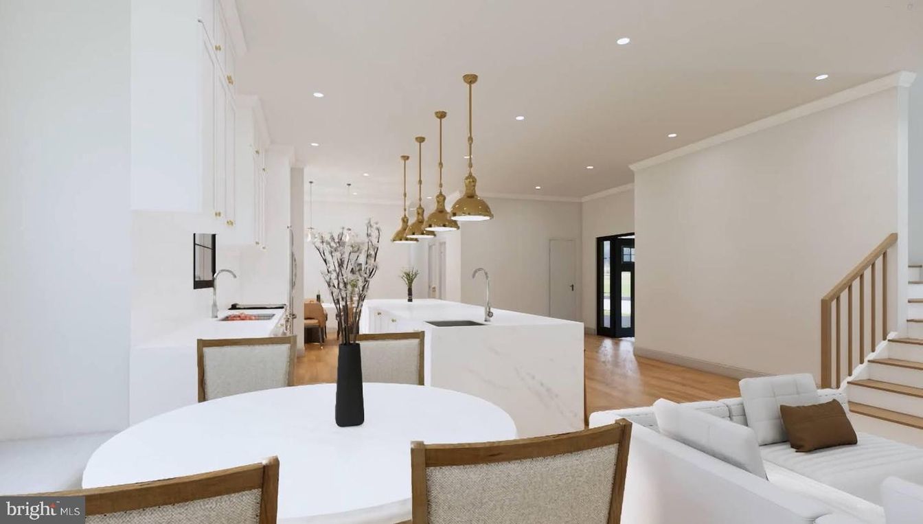 Dining room, Interior, Kitchen, Pendant Lights, Recessed Lighting, Wood Texture Flooring