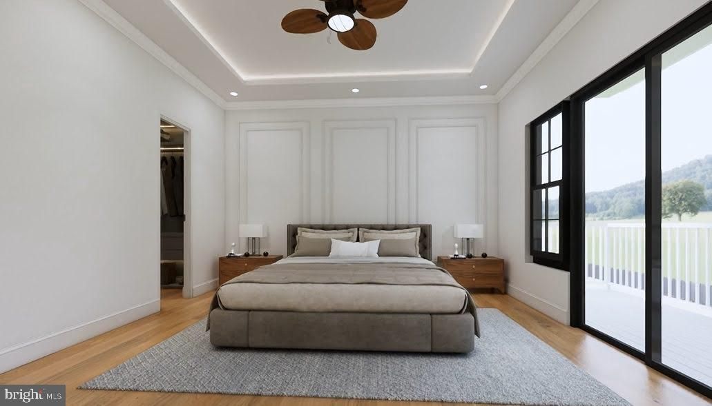 Bedroom, Interior, Recessed Lighting, Wood Texture Flooring