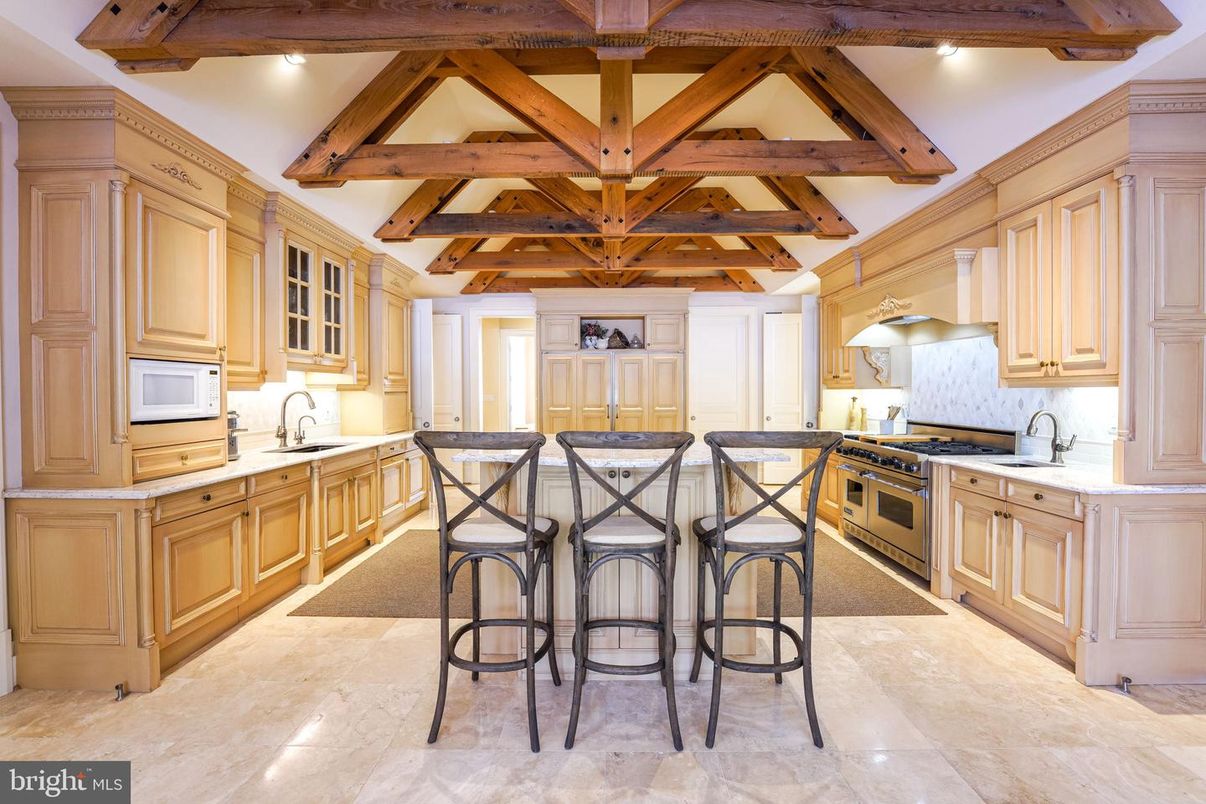 Interior, Kitchen, Recessed Lighting, Stainless Steel Appliances, Wooden Beams