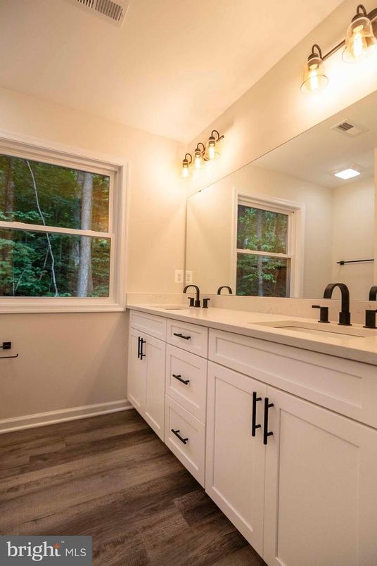 Bathroom, Dual Sink Vanities, Interior, Wood Texture Flooring