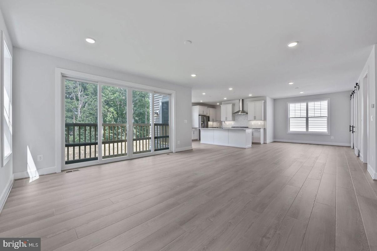Empty room, Interior, Kitchen, Recessed Lighting, Wood Texture Flooring
