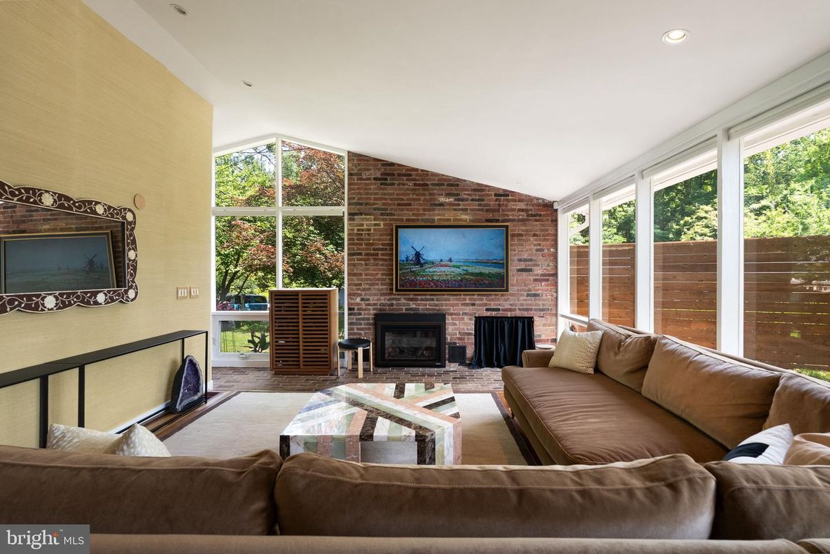 Fireplace, Interior, Living room, Recessed Lighting, Stone Walls