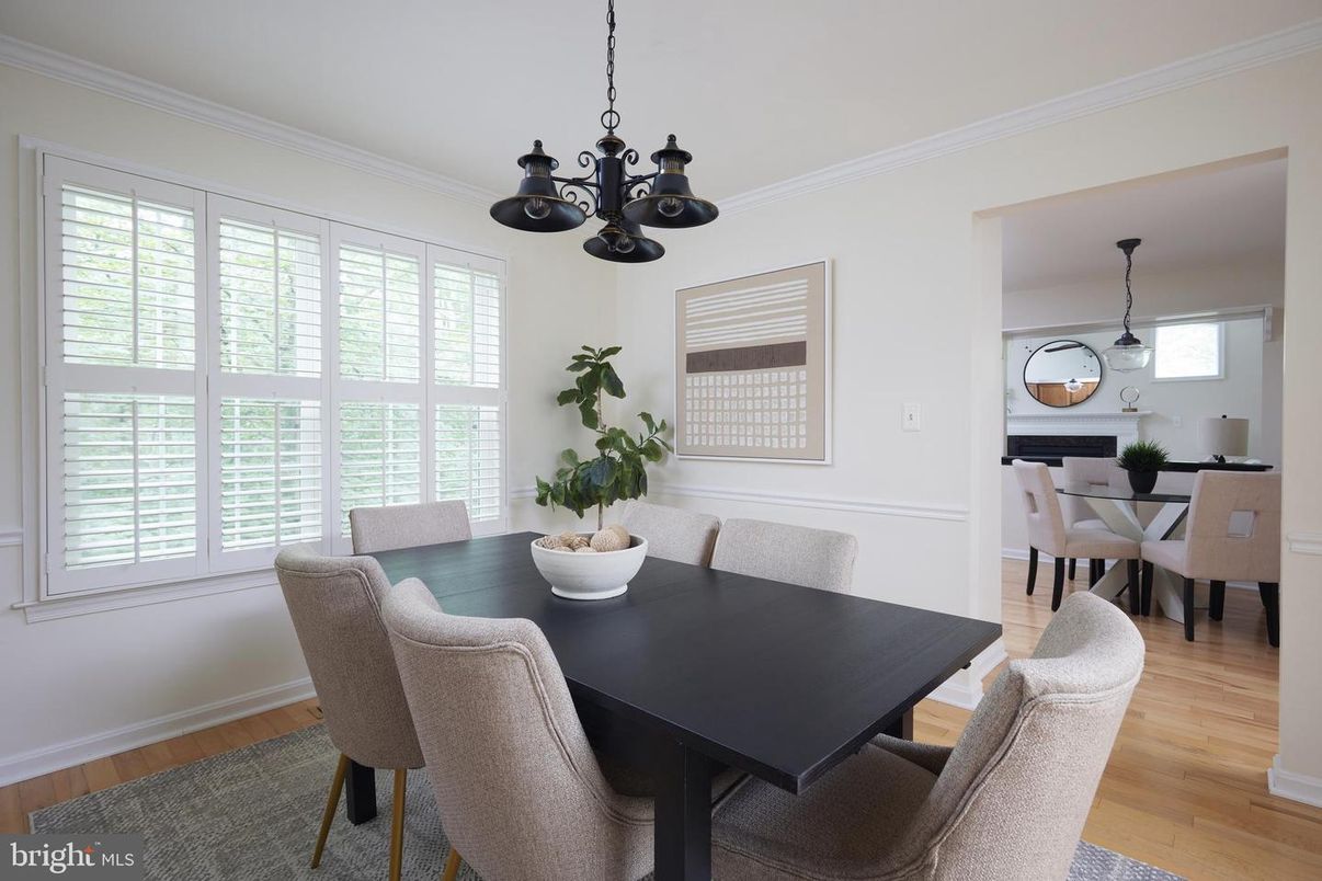 Chandelier, Dining room, Interior, Pendant Lights, Wood Texture Flooring