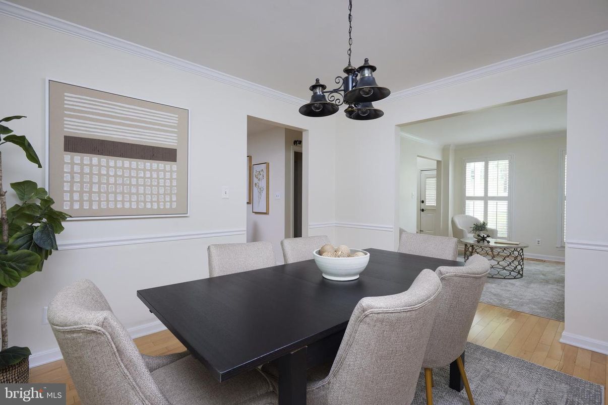 Dining room, Interior, Pendant Lights, Wood Texture Flooring