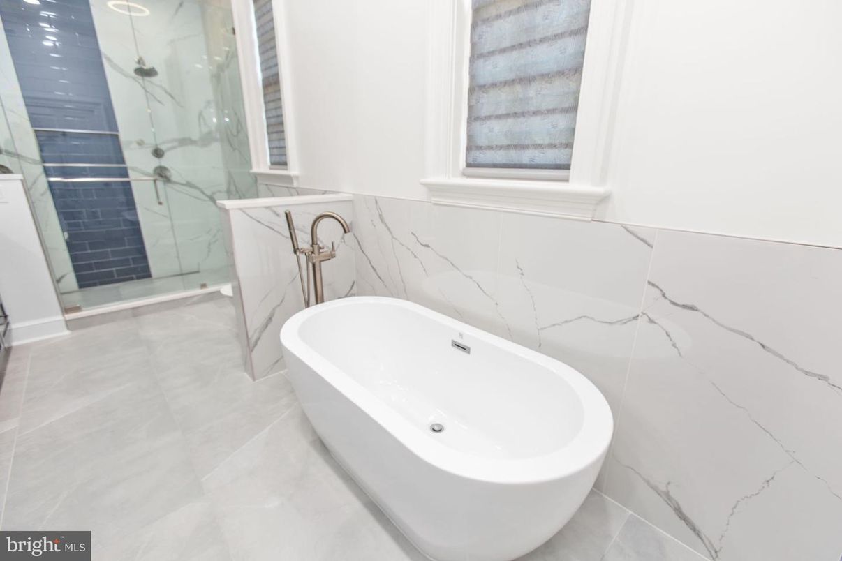 Bathroom, Free Standing Baths, Glass Shower, Interior, Marble Walls