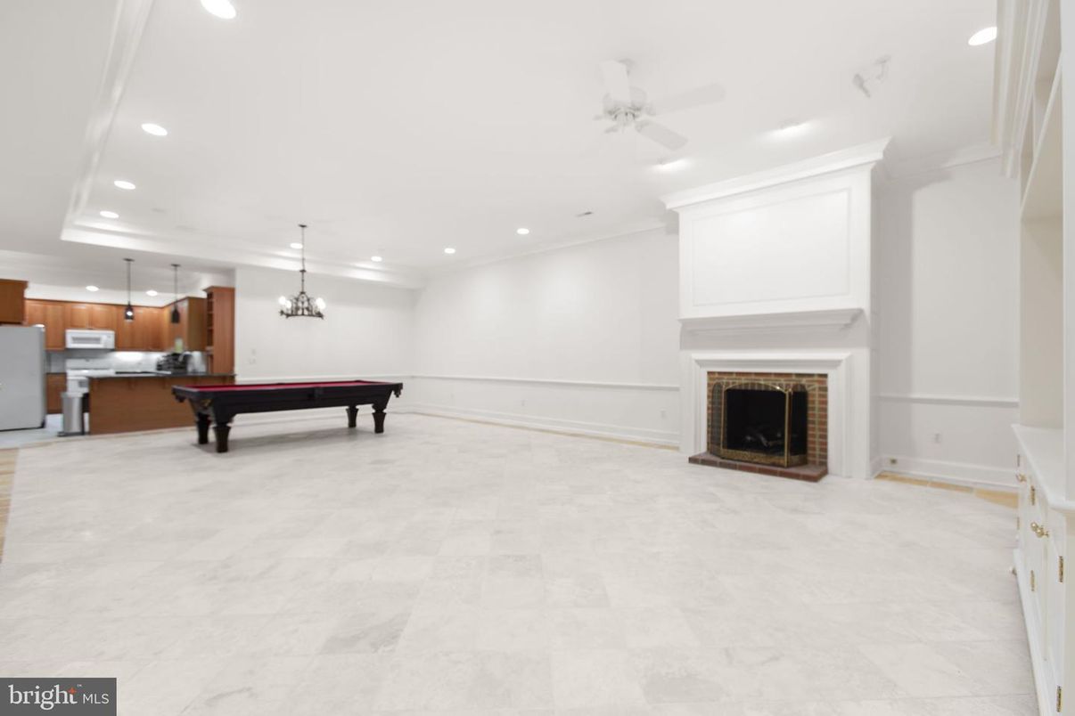 Billiard Table, Chandelier, Fireplace, Game Room, Interior, Kitchen, Pendant Lights, Recessed Lighting