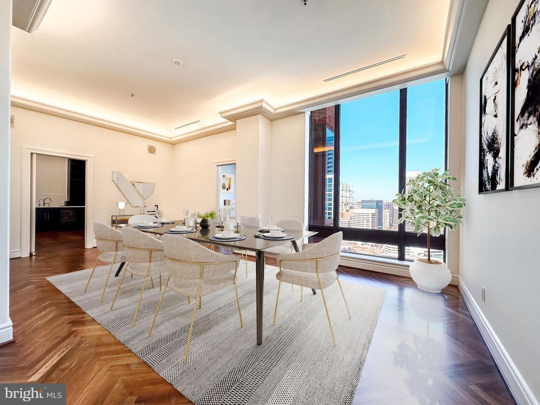 Dining room, Interior, Recessed Lighting, Wood Texture Flooring