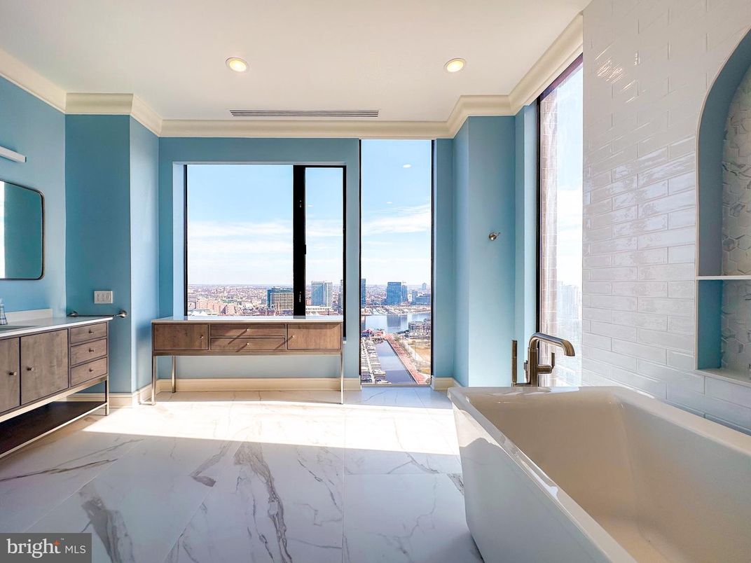 Bathroom, Interior, Marble, Recessed Lighting, Water