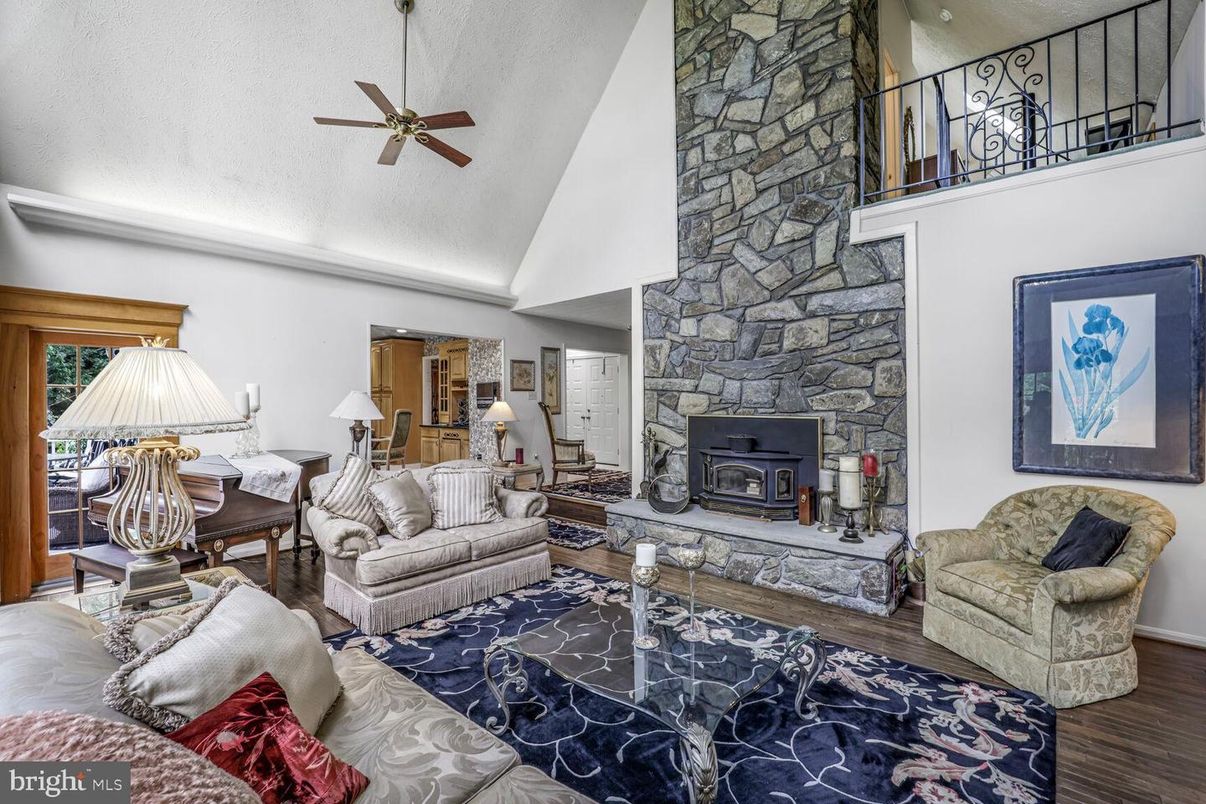 Fireplace, Interior, Living room, Stone Walls, Wood Texture Flooring