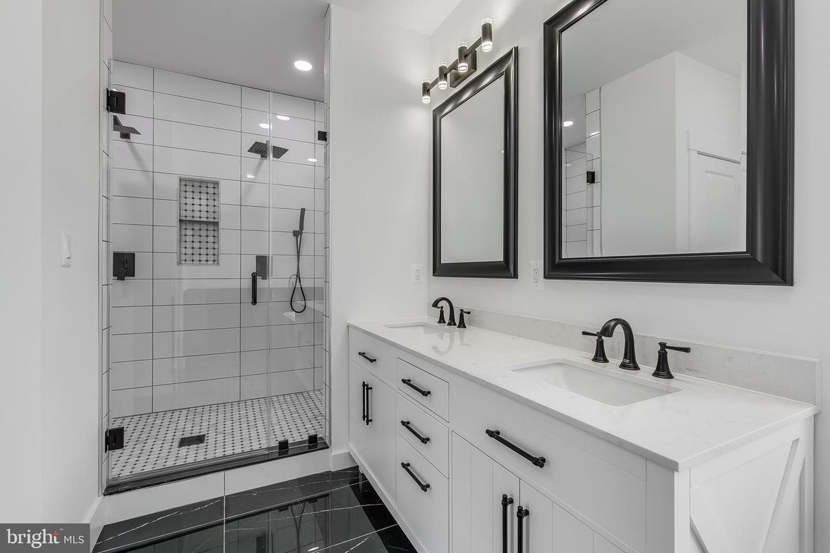 Bathroom, Dual Sink Vanities, Glass Shower, Interior, Recessed Lighting